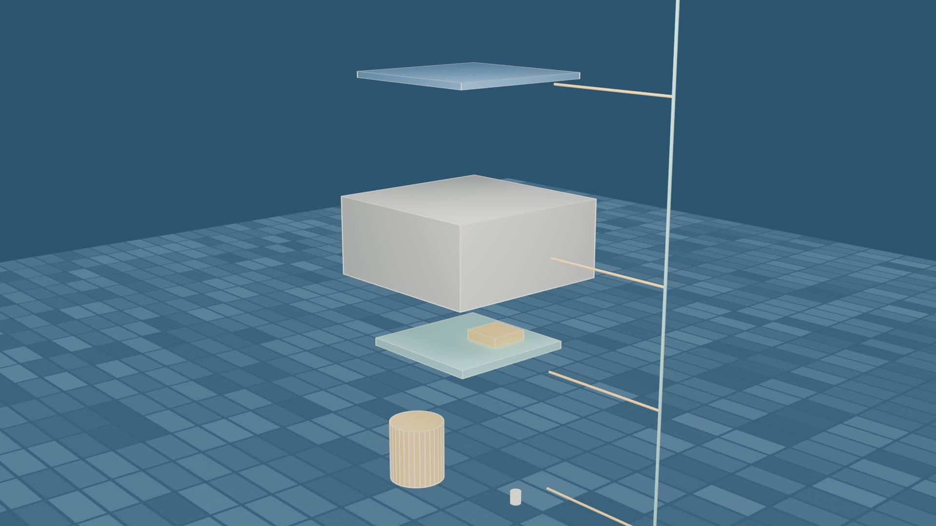 Blueprint-style exploded concept render of the proposed AgriMesh field node showing separated layers: solar array, housing, PCB with microcontroller, battery
